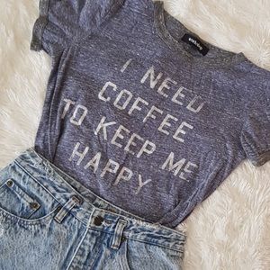 ☕COFFEE HAPPY QUOTE T SHIRT BLUE WHITE SPECKLES